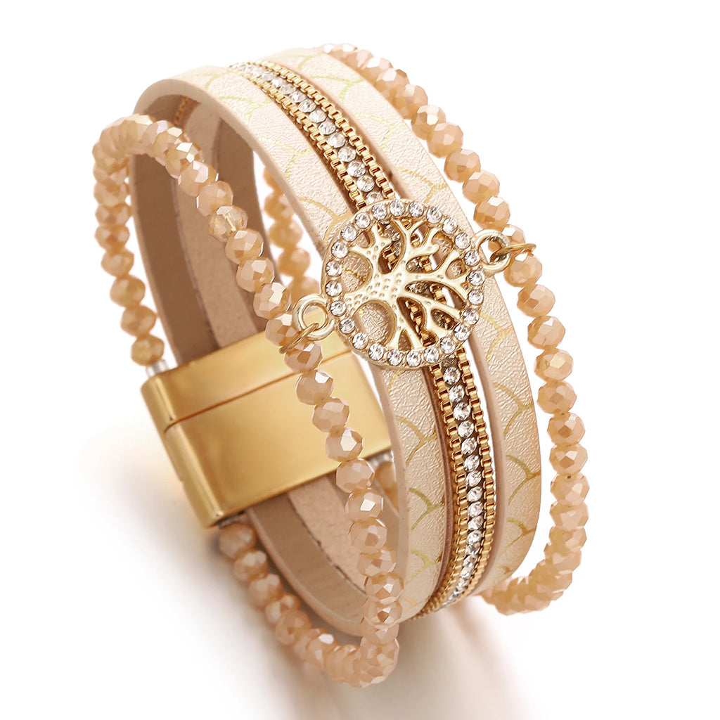 Boho-monirivinen elämänpuu-rannekoru beige