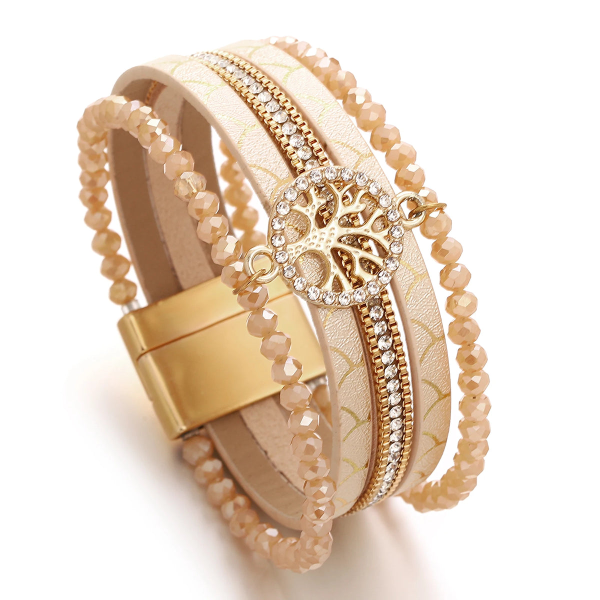Boho-monirivinen elämänpuu-rannekoru beige