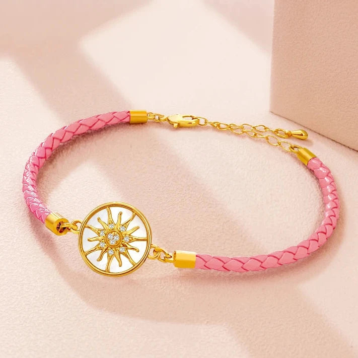 Nahkainen kompassirannekoru vaaleanpunainen kulta tuuliruusu