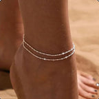 Ohut kaksoisrivinen nilkkakoru hopea