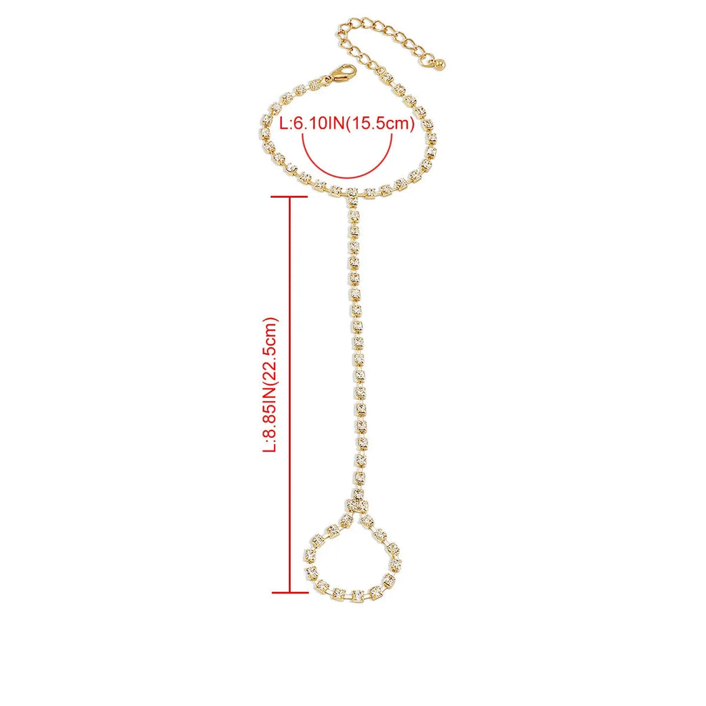 Naisille tarkoitettu käsihelmirannekoru kultainen käsi- ja sormiketju