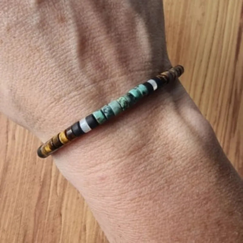 Suojarannerengas luonnonkivistä tiikerinsilmä ja amazonite 