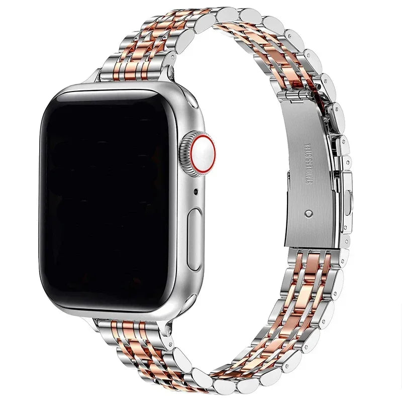 Vaihtoranneke Apple Watchille ruusukultaisesta ja hopeanvärisestä ruostumattomasta teräksestä