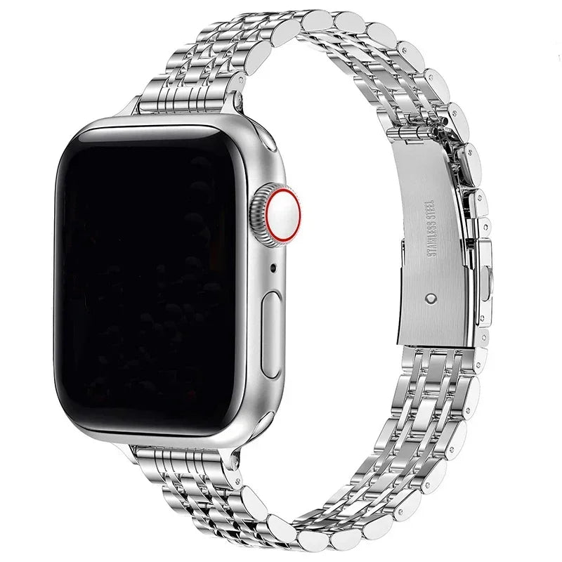 Vaihtoranneke Apple Watchille hopeanvärisestä ruostumattomasta teräksestä