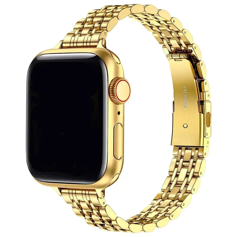 Vaihtoranneke Apple Watchille kultavärisestä ruostumattomasta teräksestä