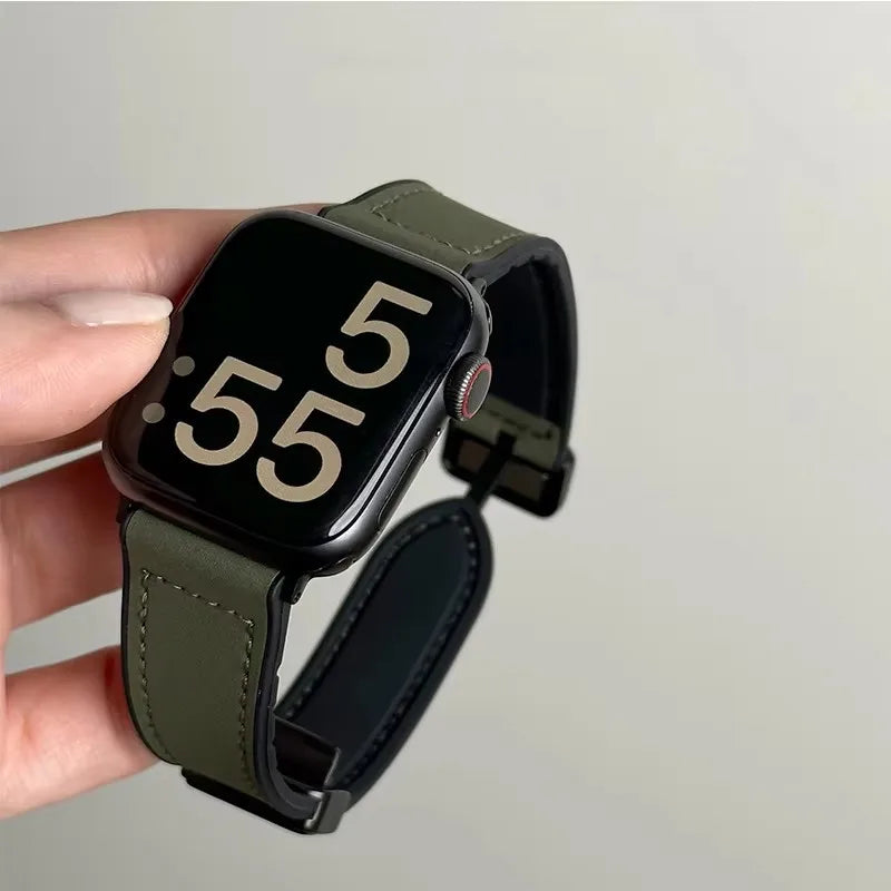 Vaihtoranneke Apple Watchille vihreästä nahasta