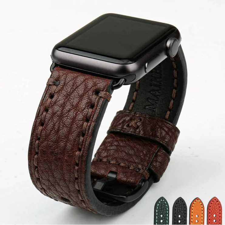 Vaihtoranneke Apple Watchille ruskeasta patinoidusta nahasta
