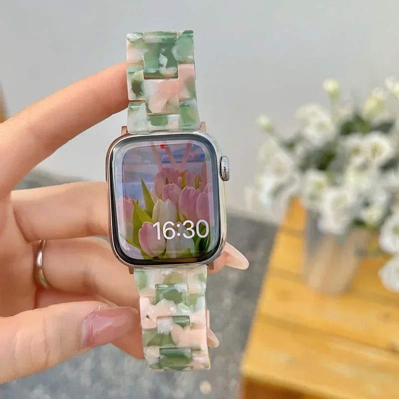 Korvaava ranneke Apple Watchille vihreän ja vaaleanpunaisen resiininä