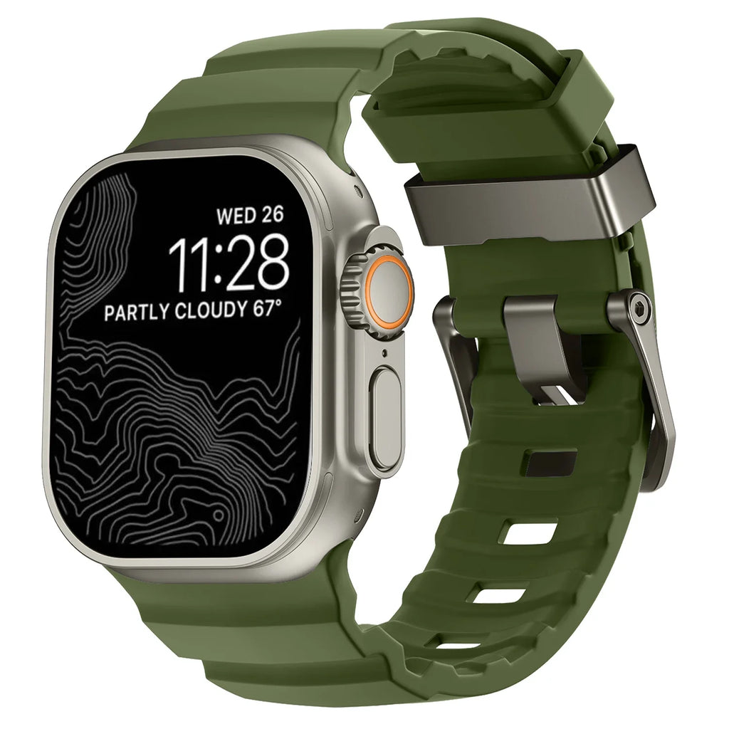 Paksu vihreä silikoninen vaihtoranneke Apple Watchille