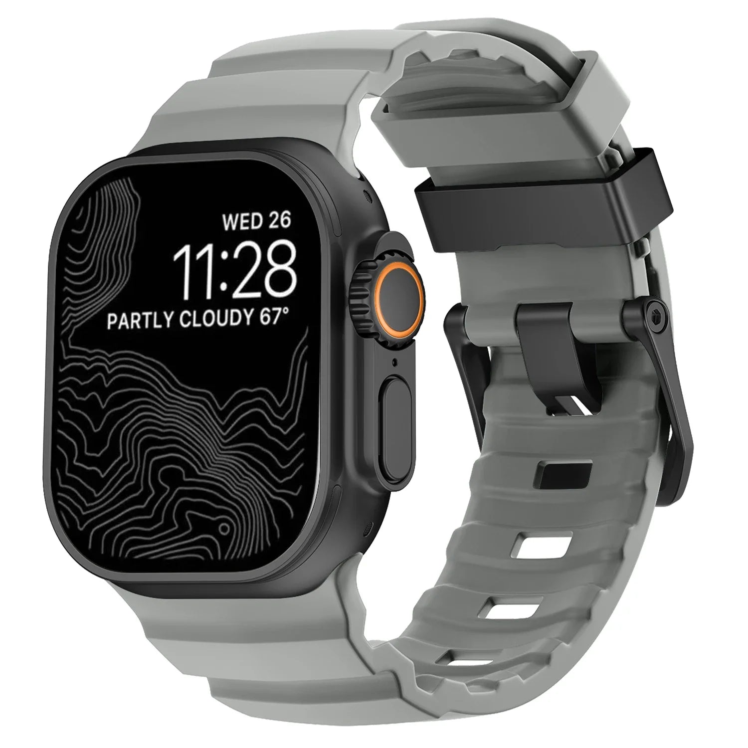 Paksu harmaa silikoninen vaihtoranneke Apple Watchille