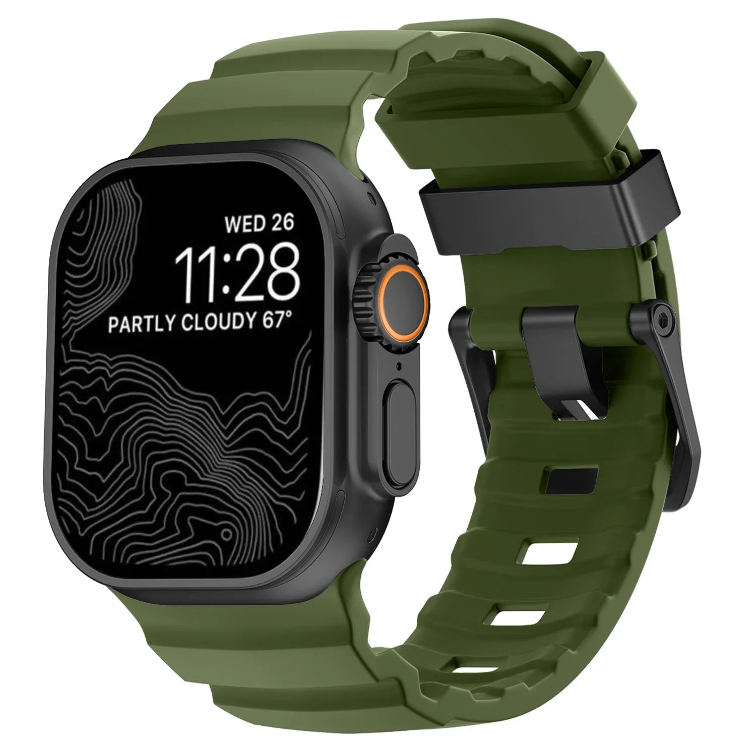 Paksu vihreä silikoninen vaihtoranneke Apple Watchille