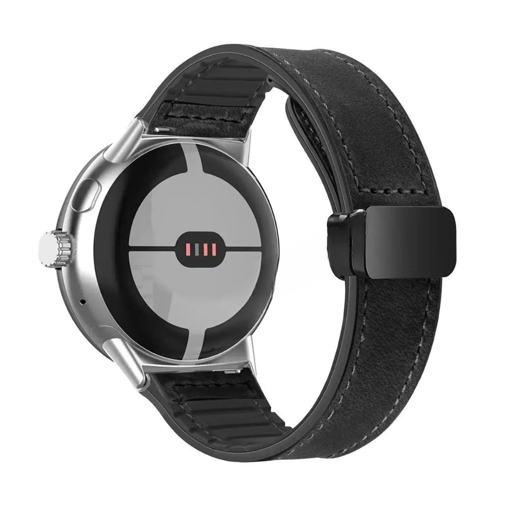 Vaihtoranneke Google Pixel Watch -kellolle mustasta nahasta