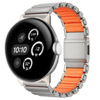 Ruostumattomasta teräksestä valmistettu hopean- ja oranssinvärinen ranneke Google Pixel Watch 3, 4, 45mm:lle