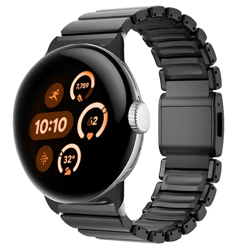 Ruostumattomasta teräksestä valmistettu musta ranneke Google Pixel Watch 3, 4, 45mm:lle