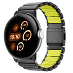 Ruostumattomasta teräksestä valmistettu musta-keltainen ranneke Google Pixel Watch 3, 4, 45mm:lle