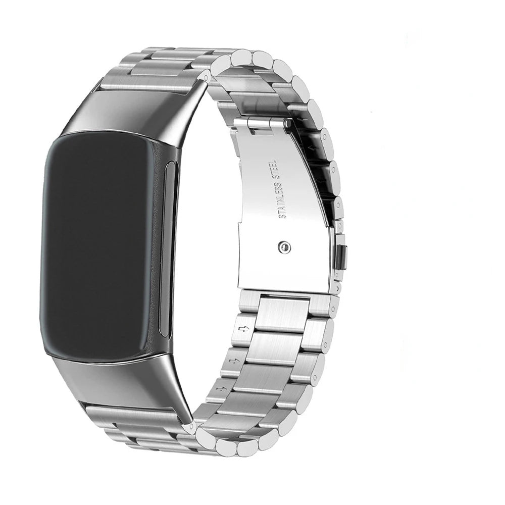 Ruostumattomasta teräksestä valmistettu ranneke Fitbit Charge 5, Charge 6 -kellolle hopea