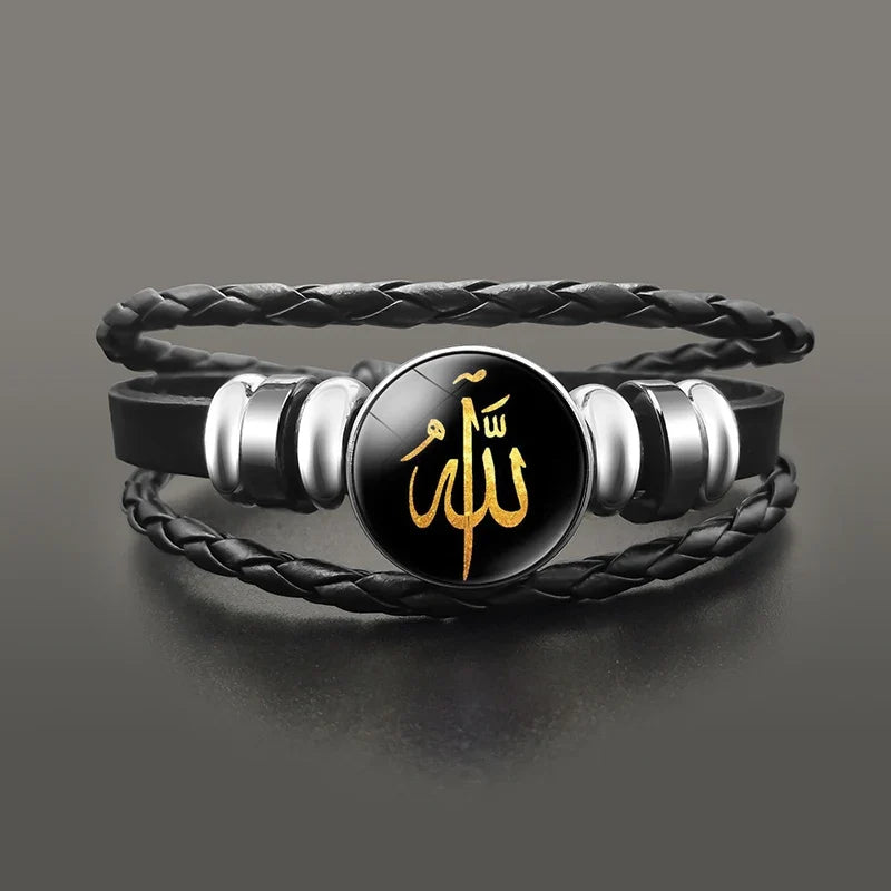Kultainen arabialainen muslimi Allah-nahkarannekoru