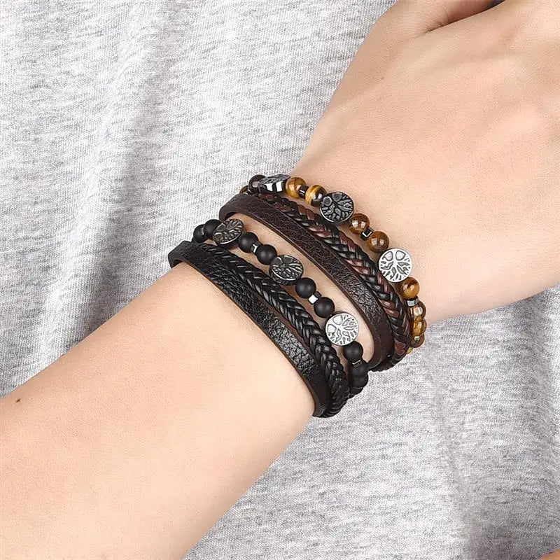 Nahkarannekoru Elämänpuu Helmet Miehille 