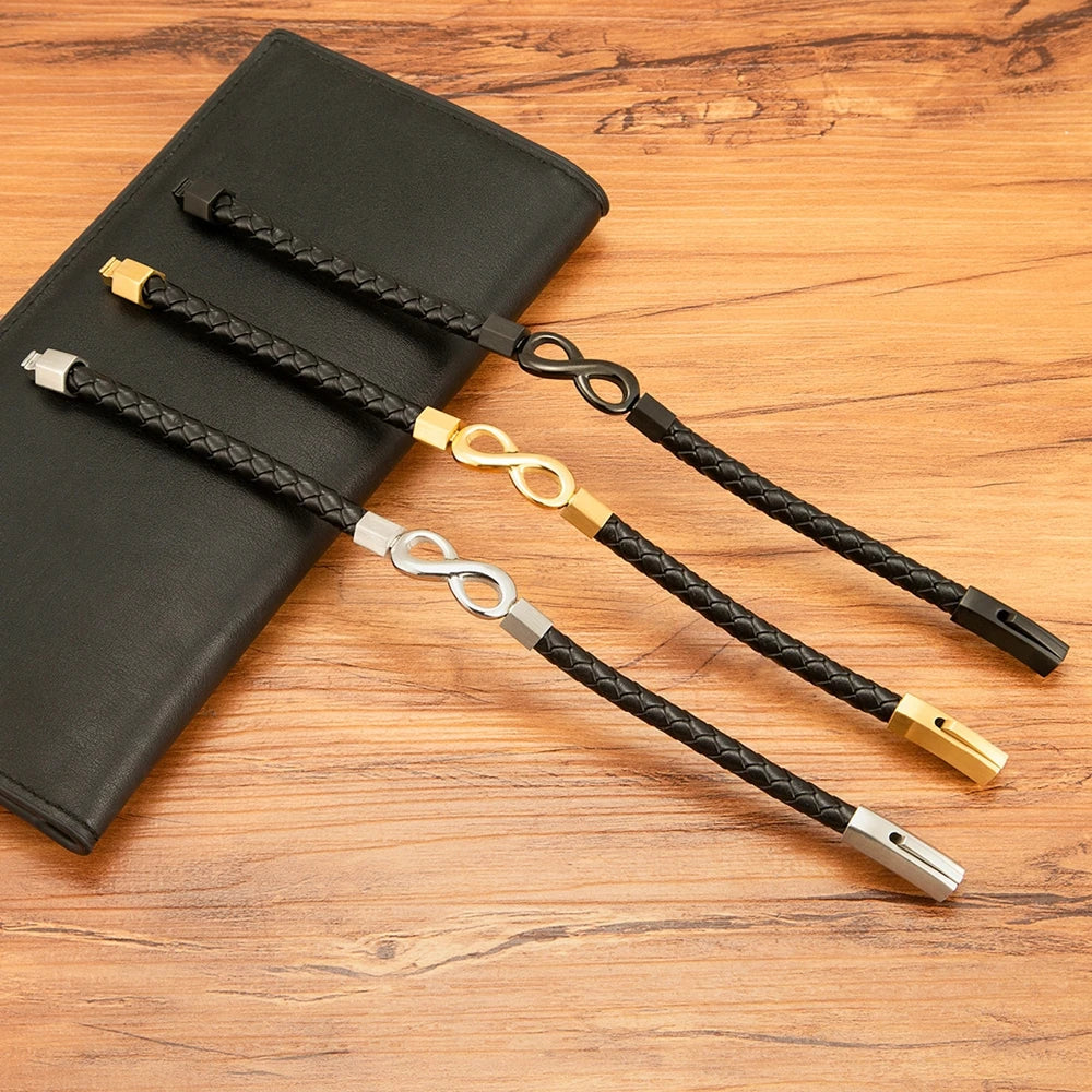 Moderni miesten infinity-rannekoru nahkaa 