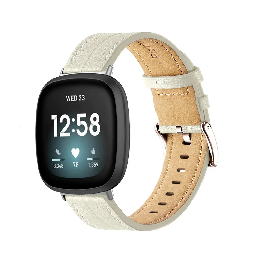 Nahkaranneke Fitbit Versa 3, Versa 4, Sense 1 ja Sense 2 -kelloon valkoinen