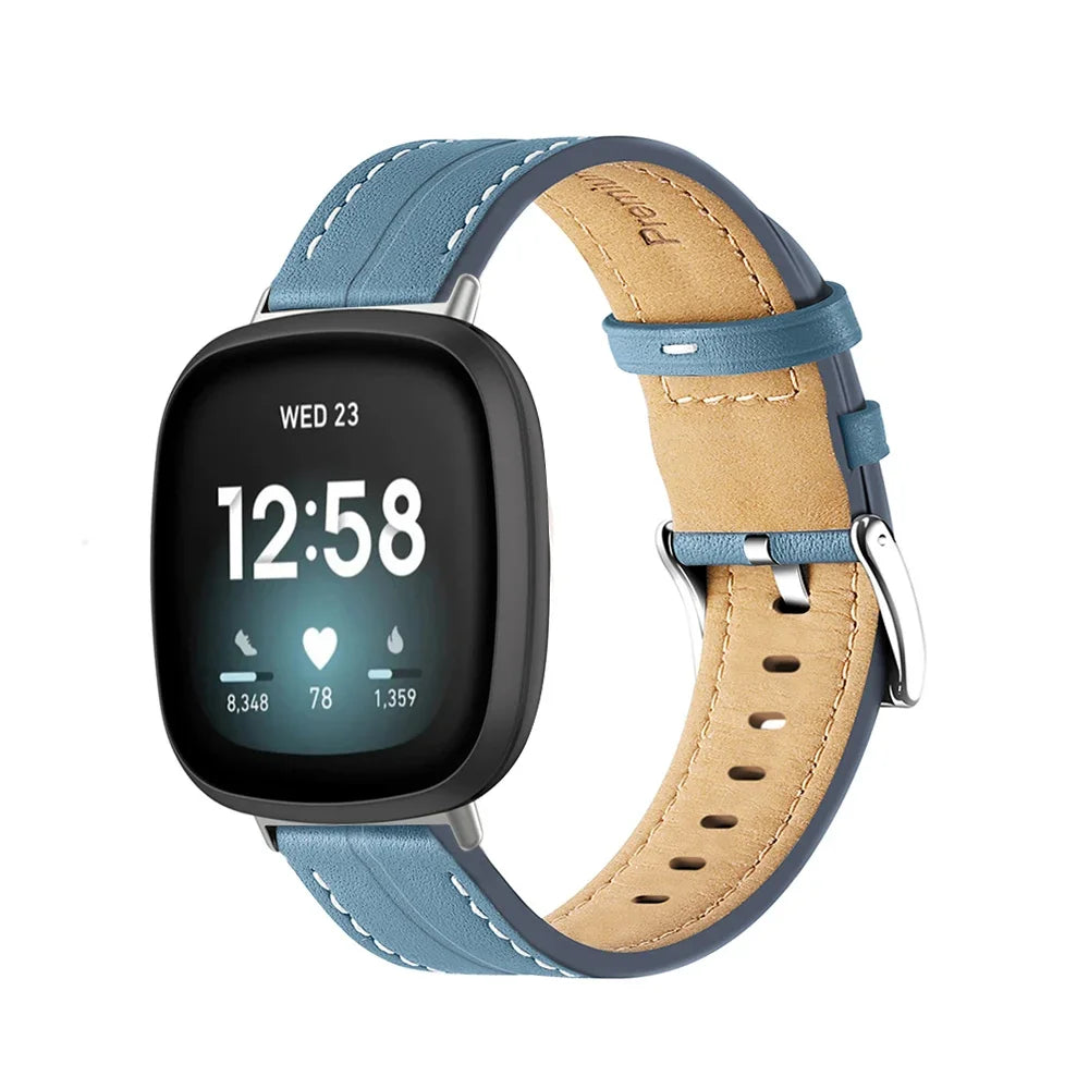 Nahkaranneke Fitbit Versa 3, Versa 4, Sense 1 ja Sense 2 -kelloon sininen