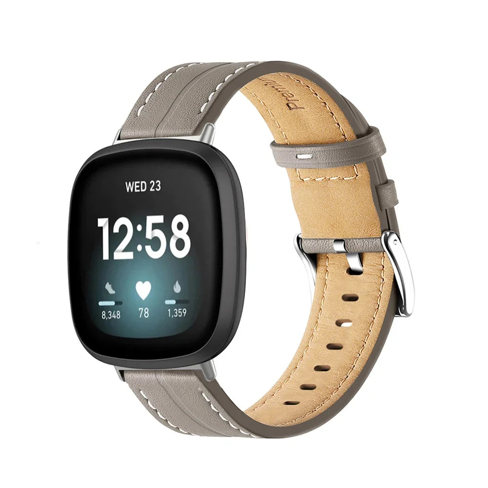Nahkaranneke Fitbit Versa 3, Versa 4, Sense 1 ja Sense 2 -kelloon harmaa