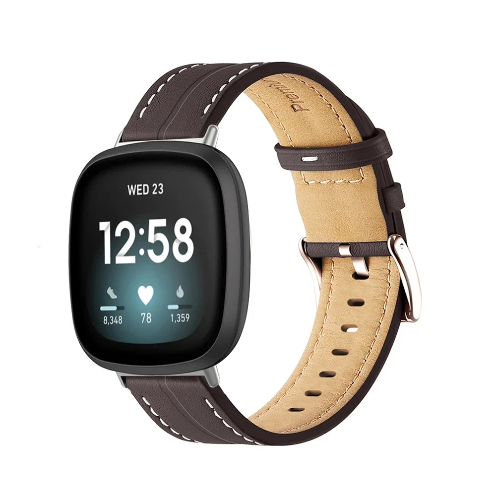 Nahkaranneke Fitbit Versa 3, Versa 4, Sense 1 ja Sense 2 -kelloon ruskea