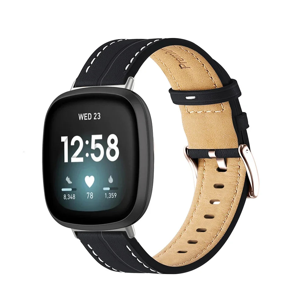 Nahkaranneke Fitbit Versa 3, Versa 4, Sense 1 ja Sense 2 -kelloon musta