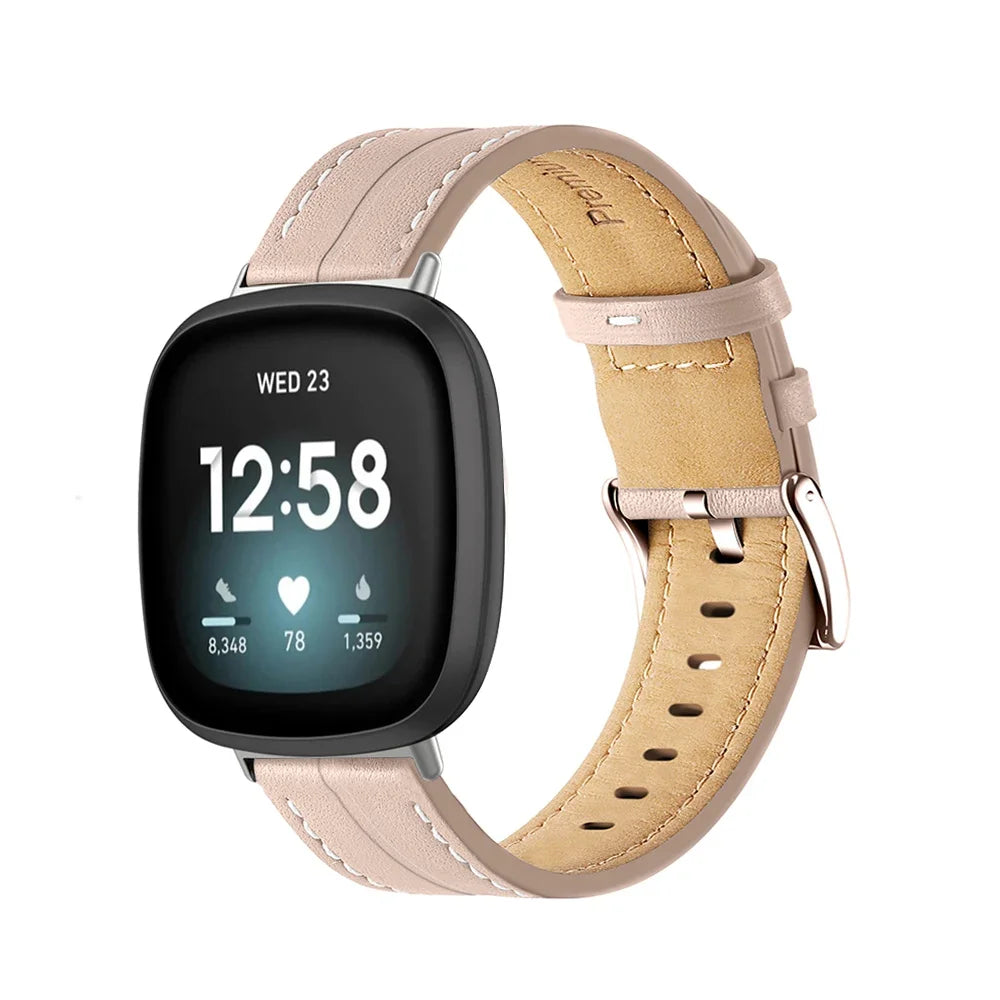 Nahkaranneke Fitbit Versa 3, Versa 4, Sense 1 ja Sense 2 -kelloon vaaleanpunainen