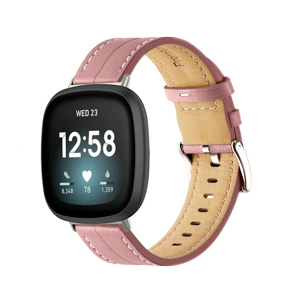 Nahkaranneke Fitbit Versa 3, Versa 4, Sense 1 ja Sense 2 -kelloon vaaleanpunainen