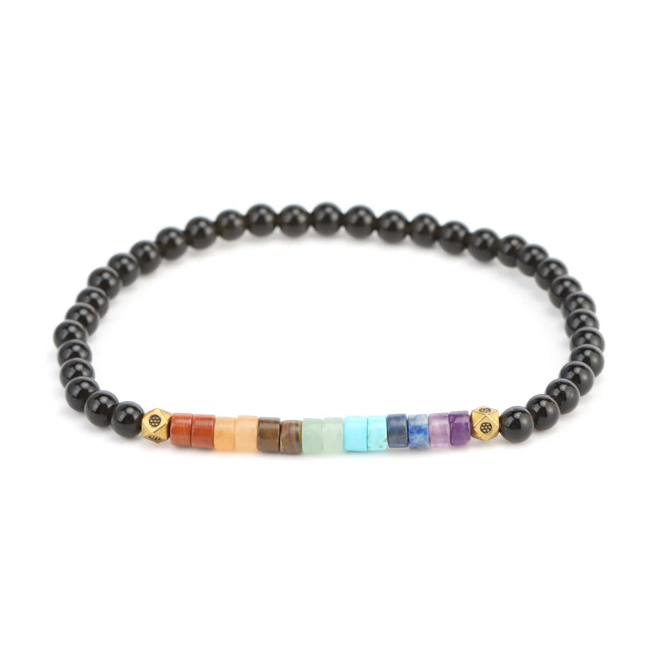 Rannekoru luonnonkivistä 7 chakraa Musta obsidiaani