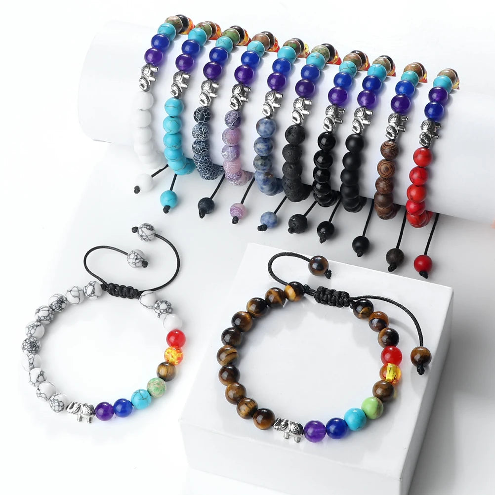 Rannekoru luonnonkivistä ja norsu 7 chakraa