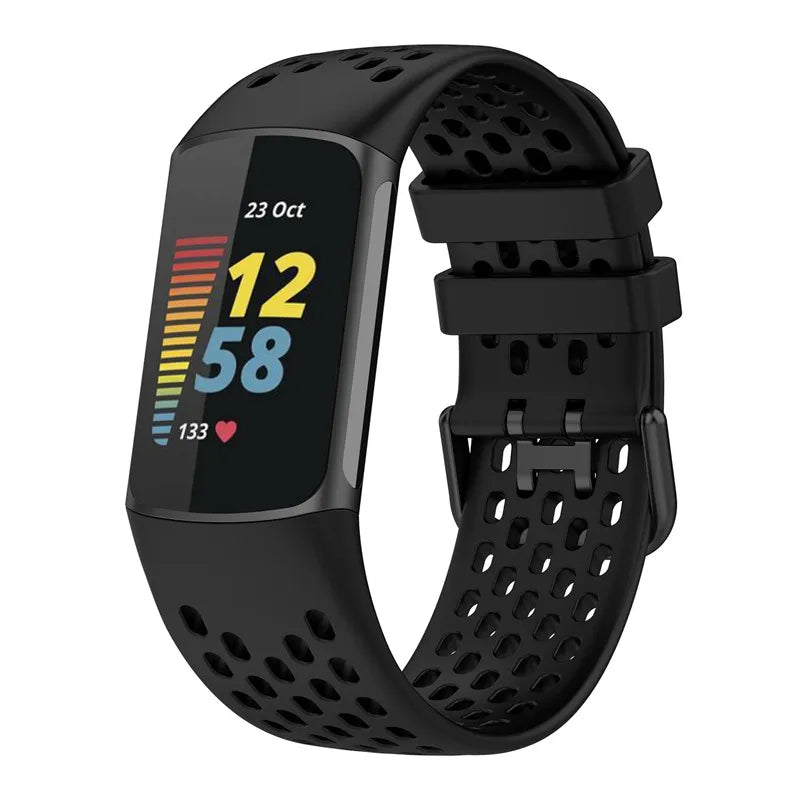 Silikoniranneke Fitbit Charge 5, Charge 6 -kelloon musta