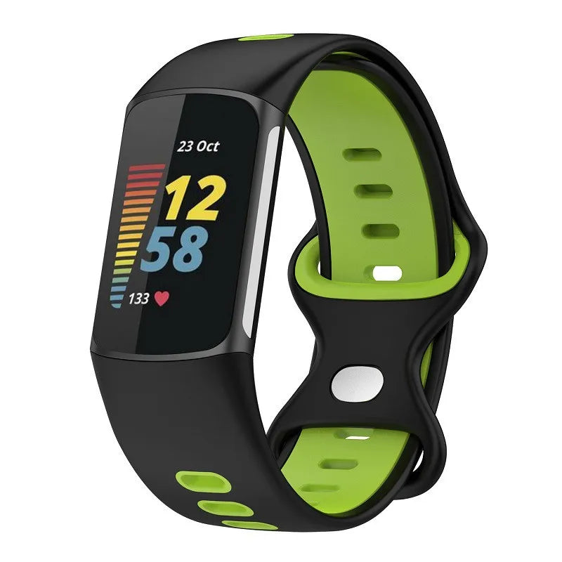 Silikoniranneke Fitbit Charge 5, Charge 6 -kelloon mustavihreä