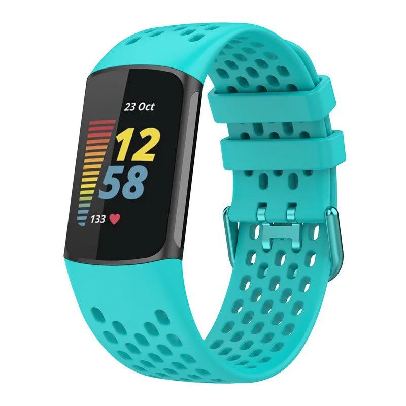 Silikoniranneke Fitbit Charge 5, Charge 6 -kelloon syaani