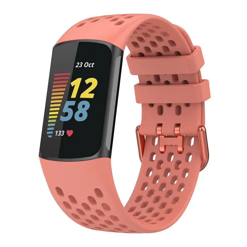 Silikoniranneke Fitbit Charge 5, Charge 6 -kelloon vaaleanpunainen