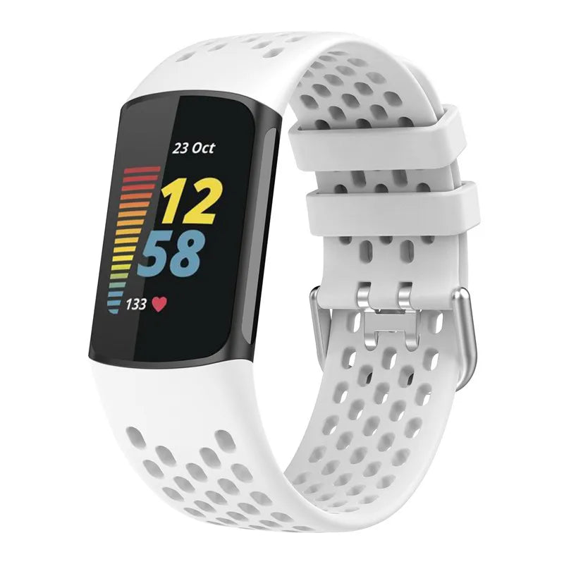 Silikoniranneke Fitbit Charge 5, Charge 6 -kelloon valkoinen