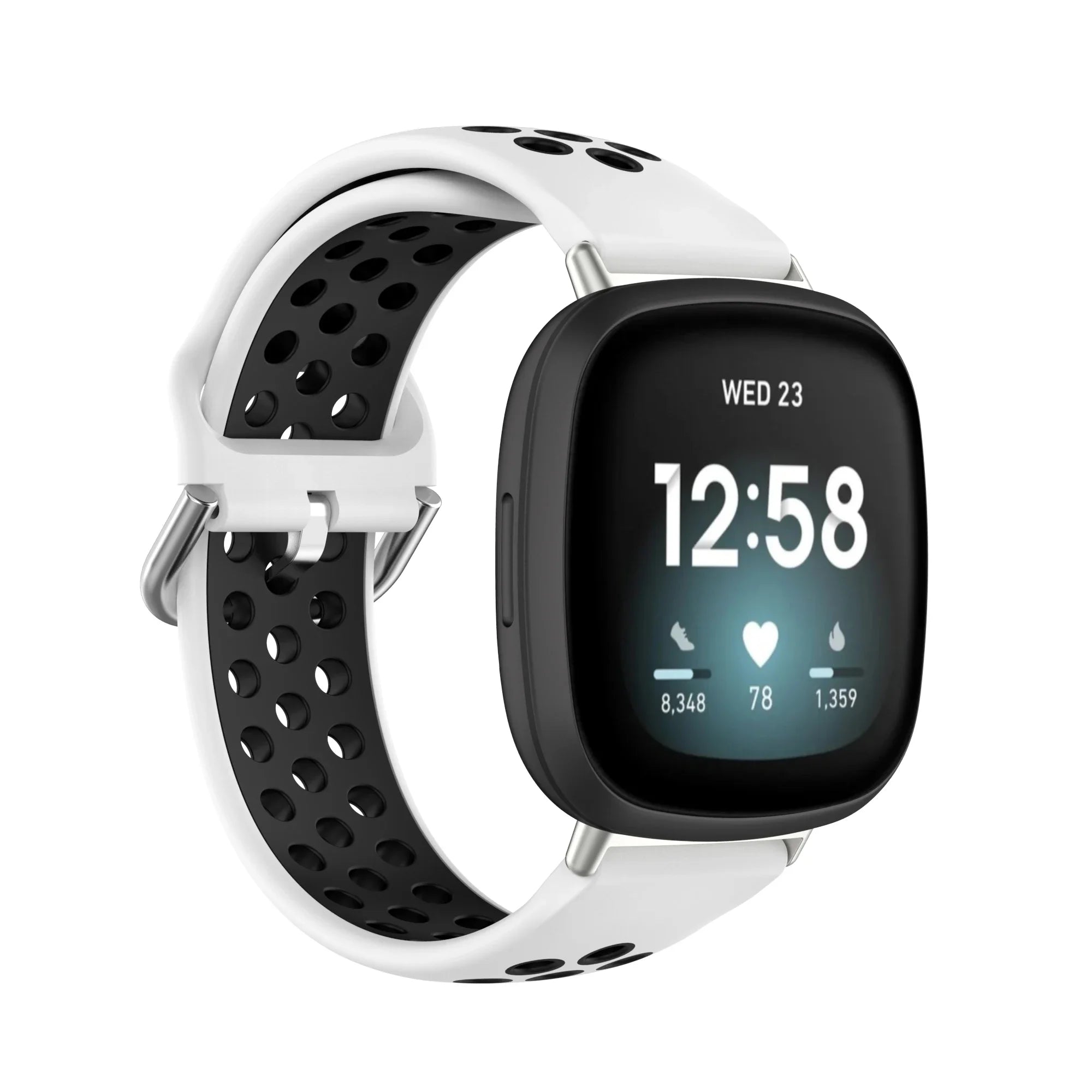Fitbit Versa 3, Versa 4, Sense 1 ja Sense 2 -kellojen silikoniranneke valkoinen ja musta