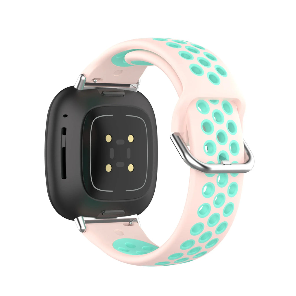 Fitbit Versa 3, Versa 4, Sense 1 ja Sense 2 -kellojen silikoniranneke vaaleanpunainen ja syaani
