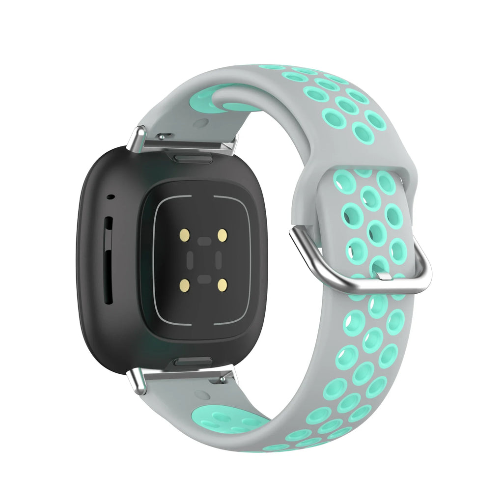 Fitbit Versa 3, Versa 4, Sense 1 ja Sense 2 -kellojen silikoniranneke harmaa ja syaani