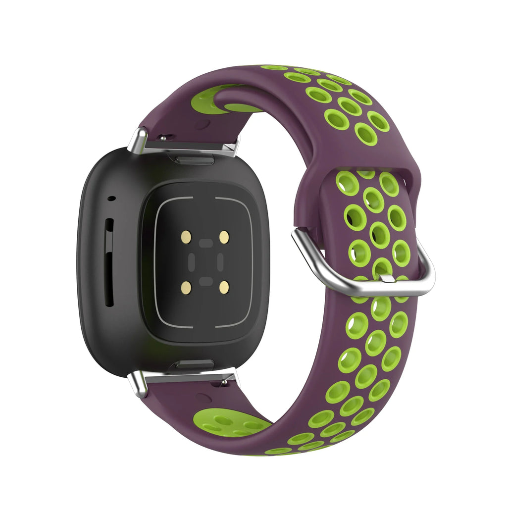 Fitbit Versa 3, Versa 4, Sense 1 ja Sense 2 -kellojen silikoniranneke violetti ja vihreä