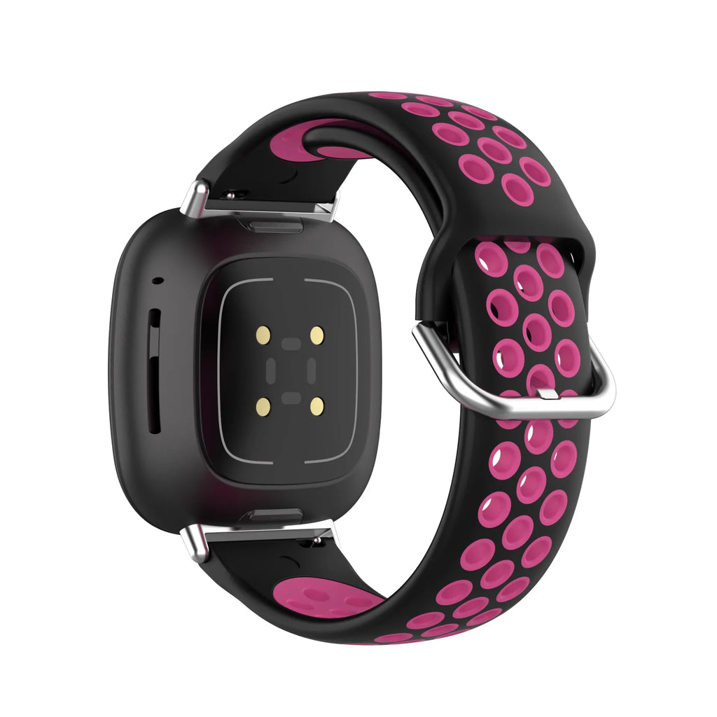 Fitbit Versa 3, Versa 4, Sense 1 ja Sense 2 -kellojen silikoniranneke musta ja vaaleanpunainen