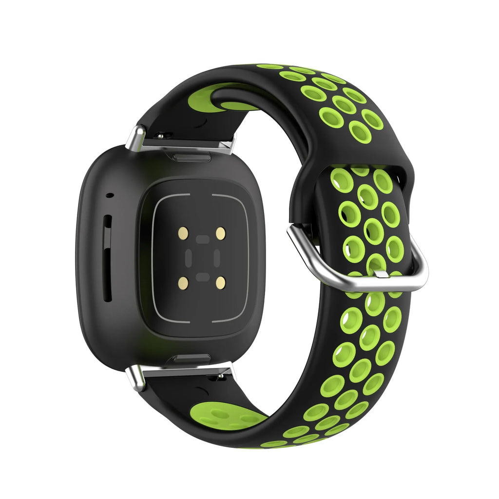 Fitbit Versa 3, Versa 4, Sense 1 ja Sense 2 -kellojen silikoniranneke musta ja vihreä