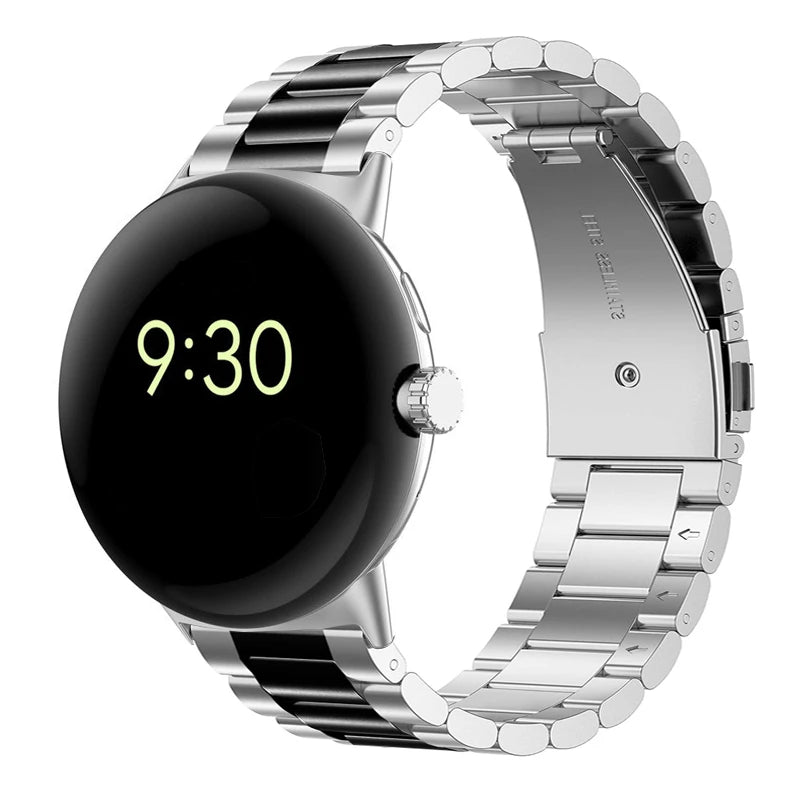 Rannekoru karkaistusta teräksestä älykelloon Google Pixel Watch 1 & 2 hopea musta