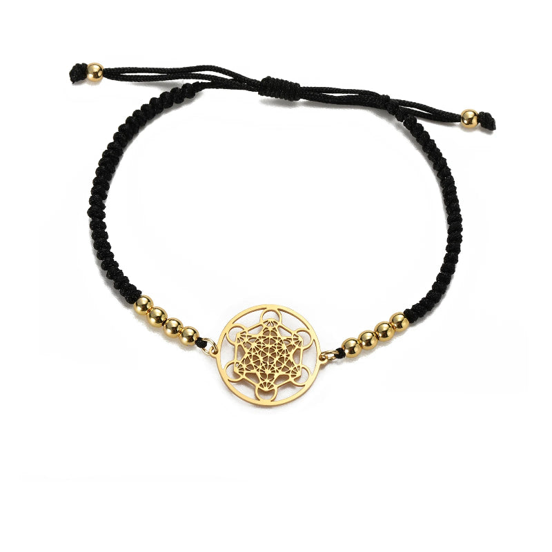 Naisten värillinen Metatronin kuutio -rannekoru musta