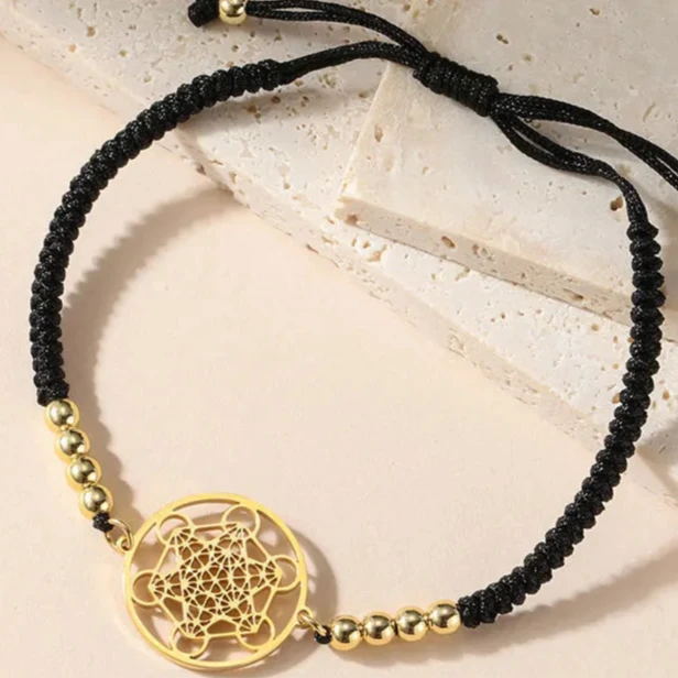 Naisten värillinen Metatronin kuutio -rannekoru musta