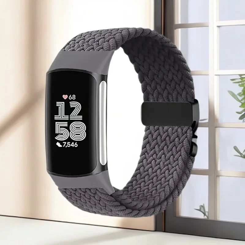 Punottu ranneke Fitbit Charge 5, Charge 6 -kelloon musta