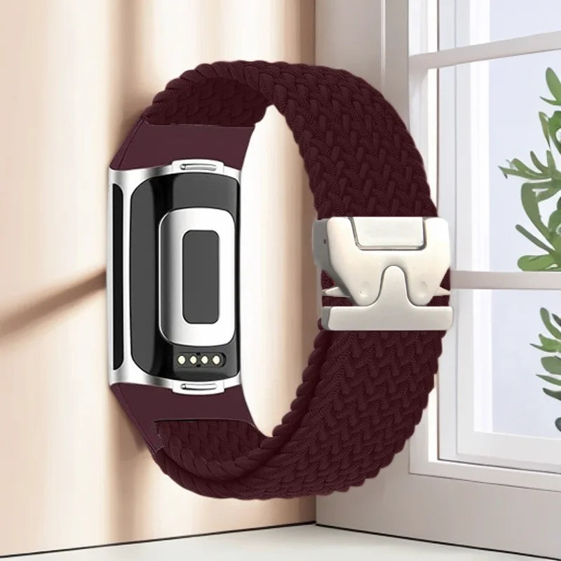 Punottu ranneke Fitbit Charge 5, Charge 6 -kelloon viininpunainen