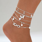 Bohotyyliset ääretön nilkkakorut (5 kpl) hopea