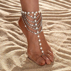 Helminauhaketju hopeoiduilla helmillä - Naisten nilkkakoru